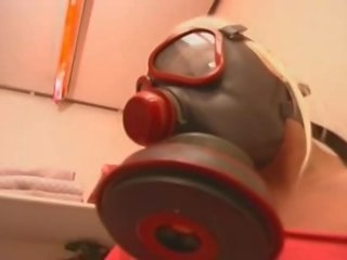 Gas Mask Wearing Euro German bitch Masturbates In The Toilet